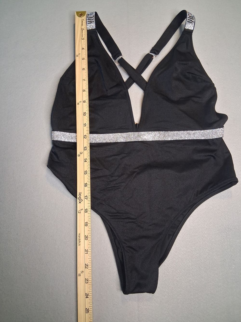 Victoria's Secret Black Rhinestone One Piece Swimsuit Size Medium | Plunge Neck - Picture 4 of 9